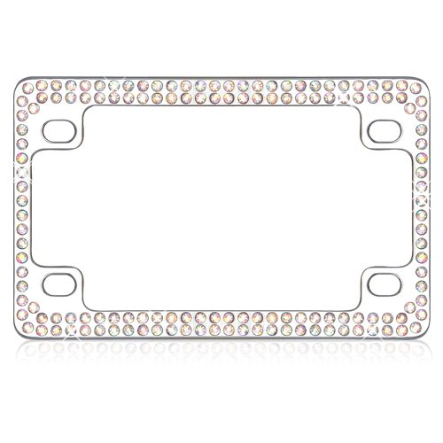 Double Row Chrome Metal Motorcycle License Plate Frame with Multi-Color Crystals