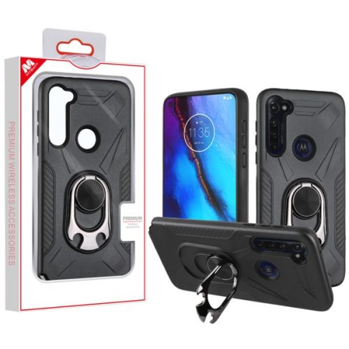 Motorola Moto G Power 2020 Case, Black Black Hybrid Protector Case Cover (with Ring Holder Kickstand Bottle)