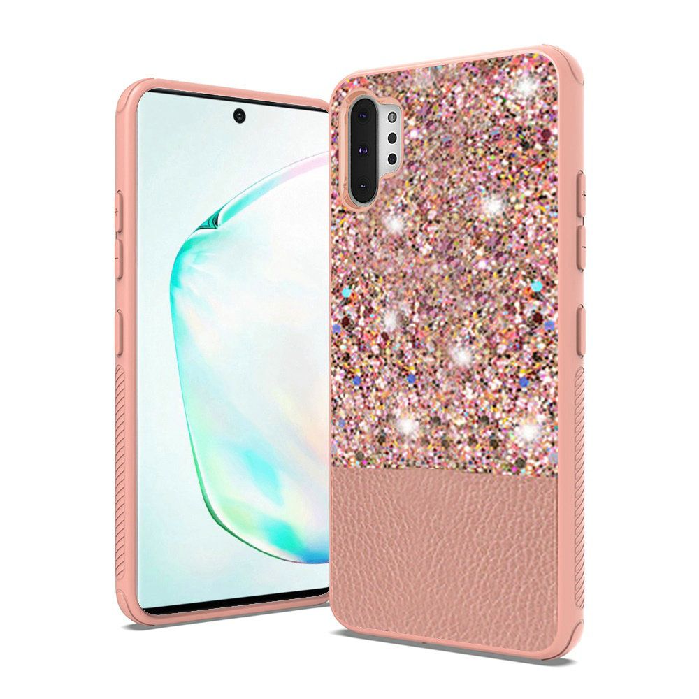 Samsung Galaxy Note 10 Plus Pu Leather Glitter Hybrid With Chrome Tpu Rose Gold Cellphonecases Com