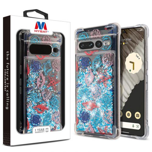 Google Pixel 7 Pro MyBat Quicksand Glitter Hybrid Case Cover   Seashells