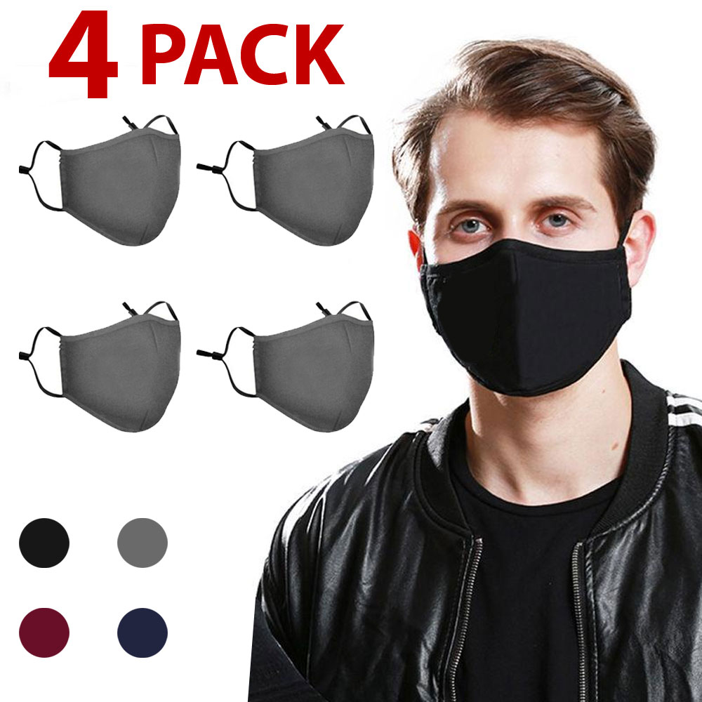 Washable Face Mask Black Reusable Breathable Unisex Double Layer Cotton