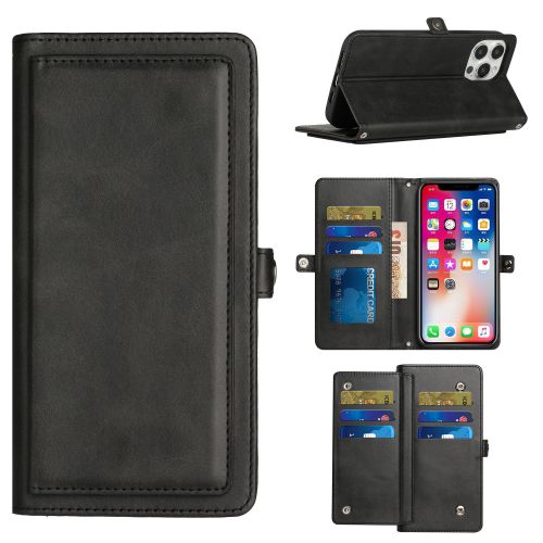 T-Mobile Revvl 6 5G Wallet Premium PU Vegan Leather ID Multiple Card Holder Money with Lanyard - Black