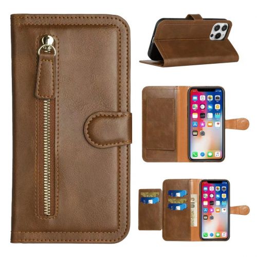 Samsung A54 5G Premium Wallet MultiCard Holder Money Zipper With Magnetic Flap - Brown