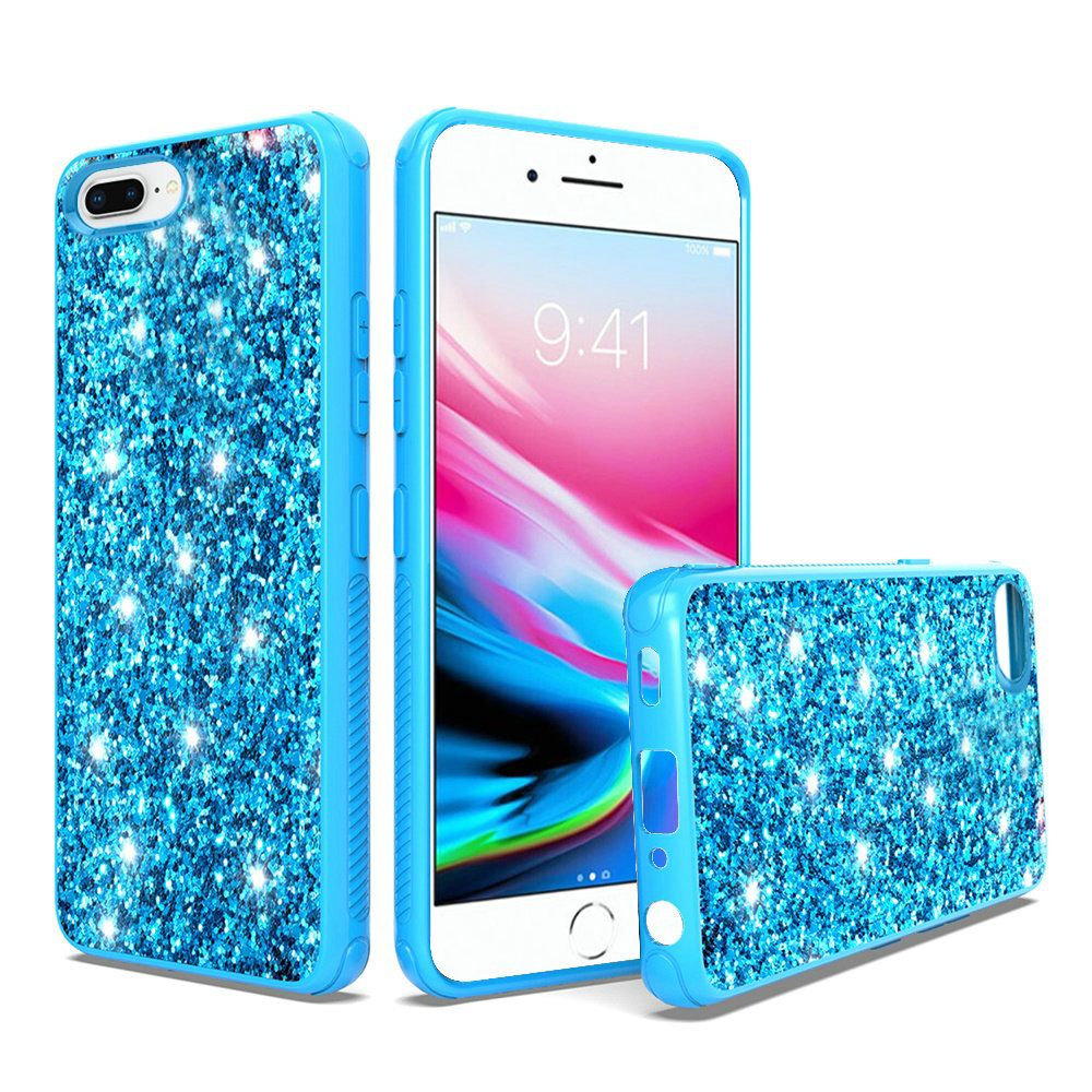 Apple iPhone 6 Plus Case Metallic Chrome Finish Frozen Glitter Hybrid Blue :: CellPhoneCases.com