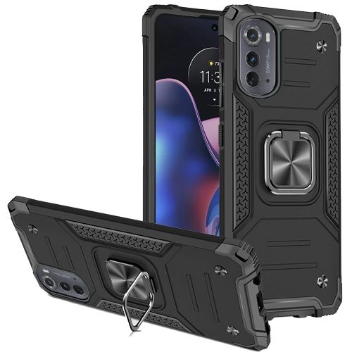 Motorola Moto Edge (2022) Robust Magnetic Kickstand Hybrid Case Cover - Black