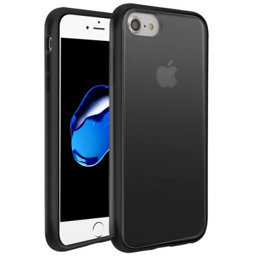 Apple iPhone SE 2022 Case, Semi Transparent Smoke Frosted/Rubberized Black Frost Case