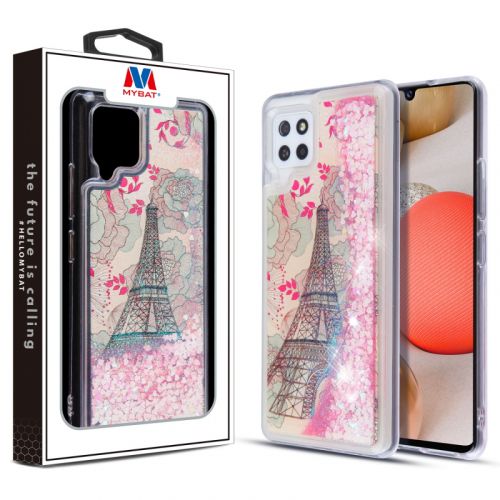 Samsung Galaxy A42 5G Case, MyBat Quicksand Glitter Hybrid Case Cover Eiffel Tower & Pink Hearts
