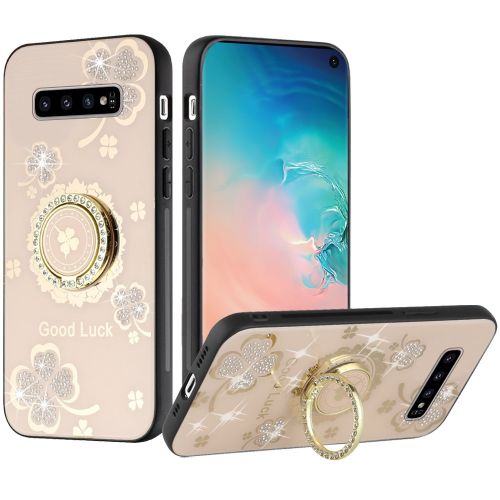 Samsung Galaxy s10 SPLENDID Diamond Glitter Ornaments Engraving Case Cover - Good Luck Floral Gold