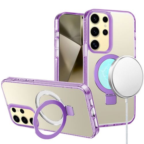 Samsung Galaxy s24 Plus Dotted Edged Line Transparent HQ Magnetic Ring Stand Hybrid - Light Purple