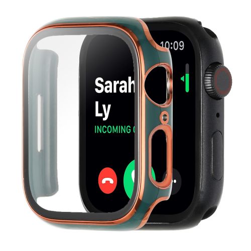 Apple Watch 38mm - Full Coverage RoseGold with Tempered Glass Apple Watch Screen Frame - Chromed Rose Gold+Midnight Green